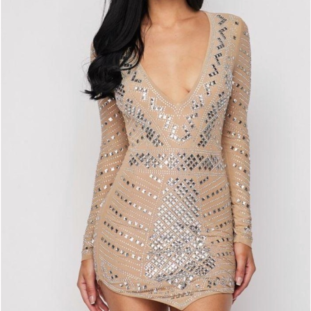 V-neck Rhinestone Dress